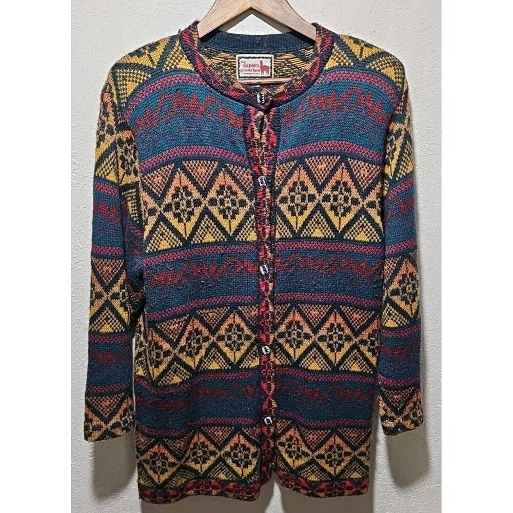 The Alpaca Connection Sweater Womens Large Multicolor Alpaca Cardigan Peru